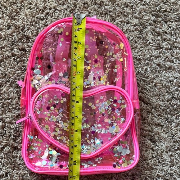 Claire's NWT Sparkling Mini Pink Heart Backpack - Picture 8 of 10
